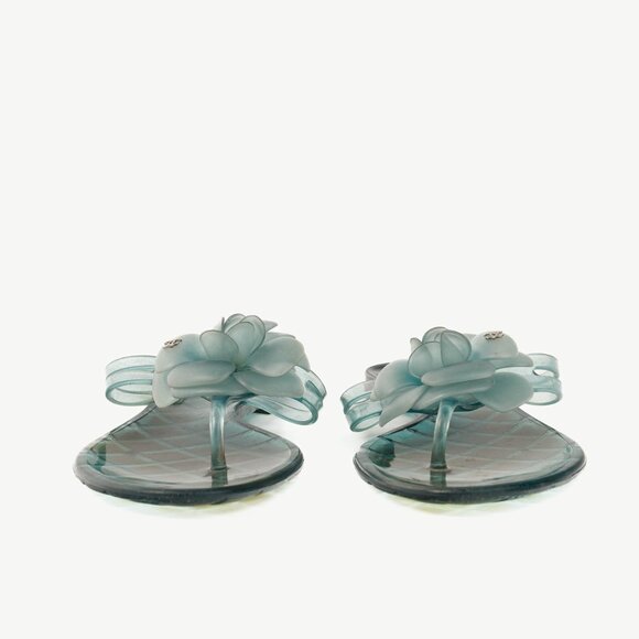 Chanel Green Metallic Jelly Camellia Thong Sandals - Picture 3 of 9